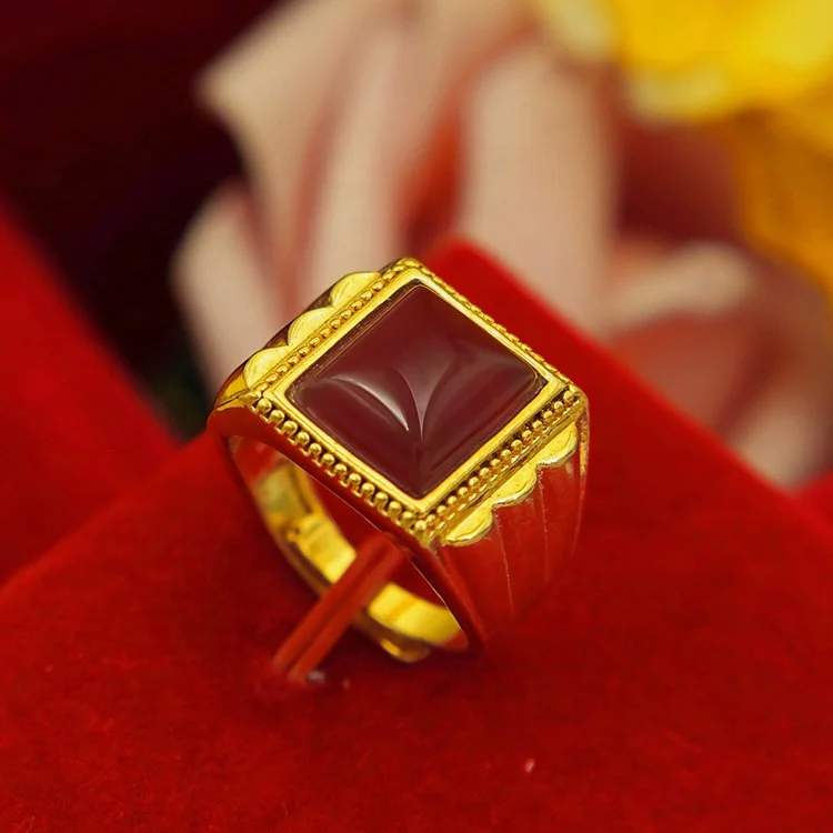 

New fashion gold jewelry 14K18K gold square oval red agate ring men's ring jewelry, Picture shows