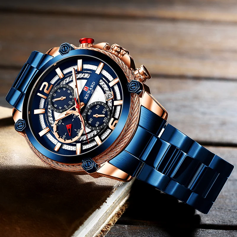 

Reward Men Watches New Fashion Sports Waterproof Luminous Stainless Steel Band Wristwatch Masculine Male Quartz Watches
