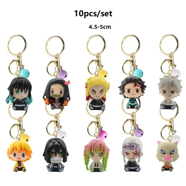 

Free Postage 10pcs Kimetsu No Yaiba Keychain Demon Slayer Blade Of Ghost Zenitsu Inosuke car Key Chain jewelry, Colorful