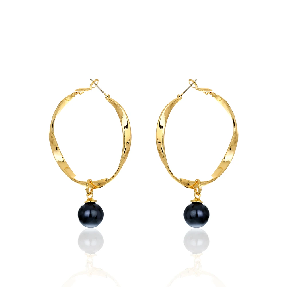 

SophiaXuan Simple Pearl Dangling Earrings Gold Plated Circle Stud Hawaiian Jewelry Earrings, Picture shows