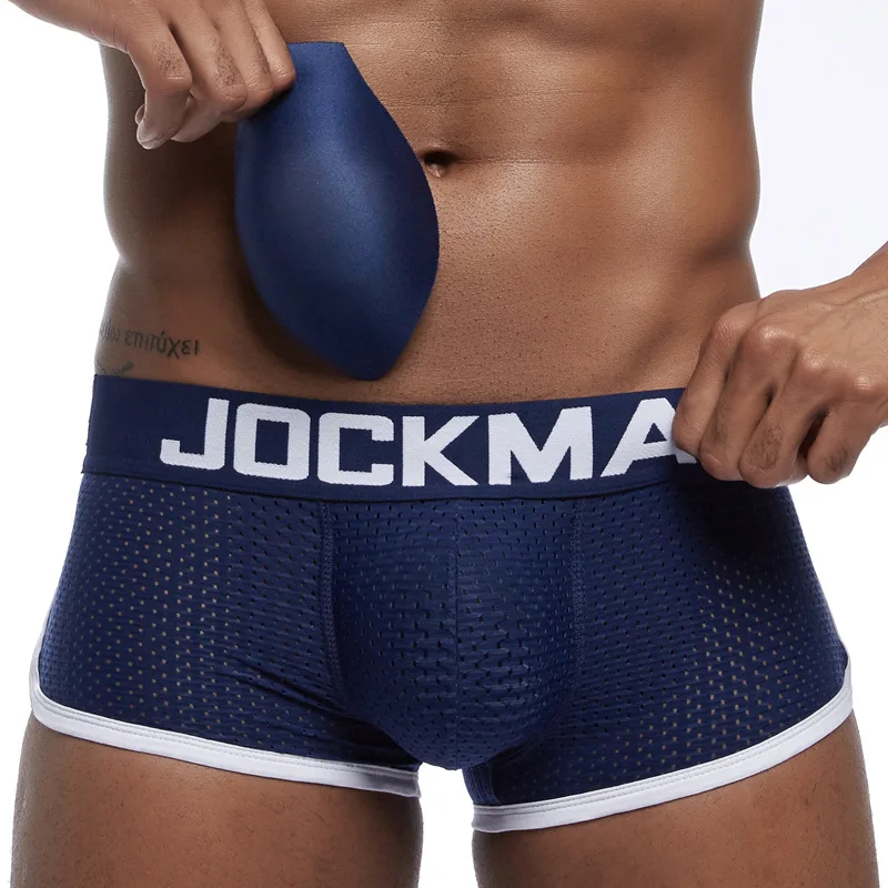 

JOCKMAI Padding boxer briefs detachable Padded trunks Sexy mesh men underwear Prone Cup trunks Gym underpants, Black