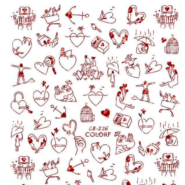 

CB223-231 3D 5 Colors Valentine Nail Art Decals Love Heart Elements Nail Art Stickers Decorations