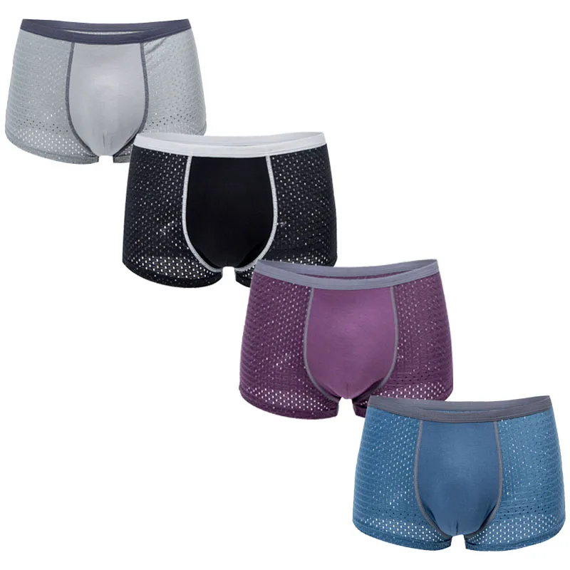 

Four pack combination breathable plus size underwear shorts men's briefs, Black.blue,purple,gray