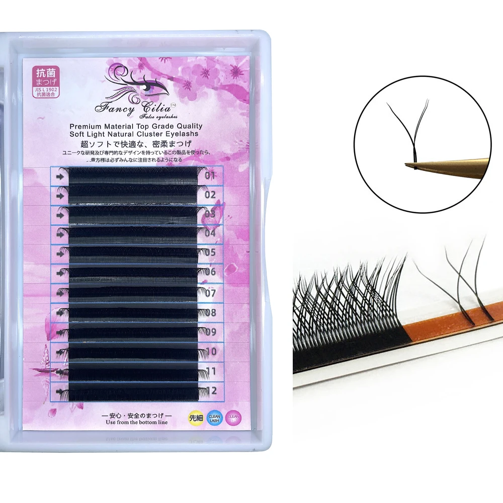12 rows YY shape double tip eyelash Y style volume eye lashes individual easily Fluffy Y lashes
