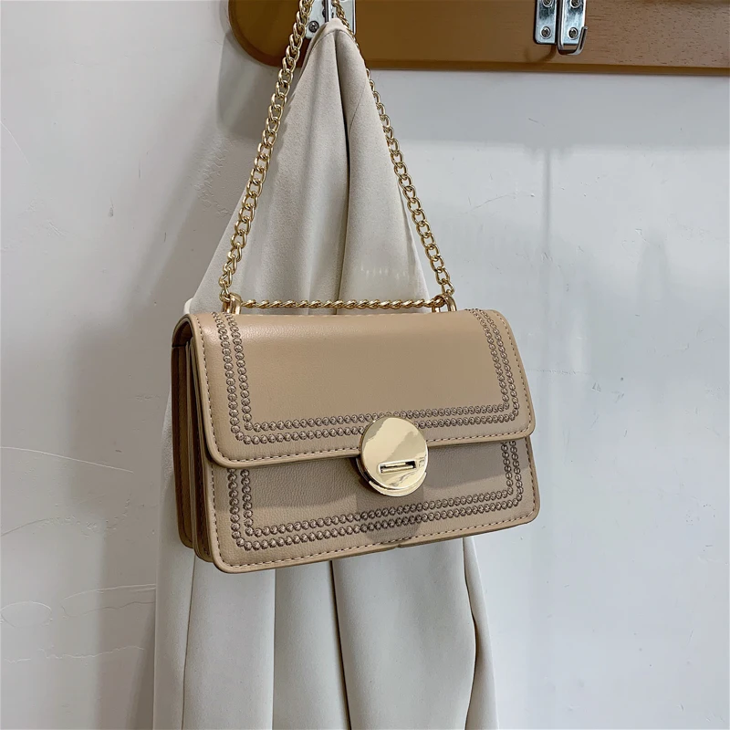 

2021 Wholesale Chain Cheap Pu Leather Women Hand Bag Ladies Fashion Crossbody Bag, Black, white, yellow, green, khaki