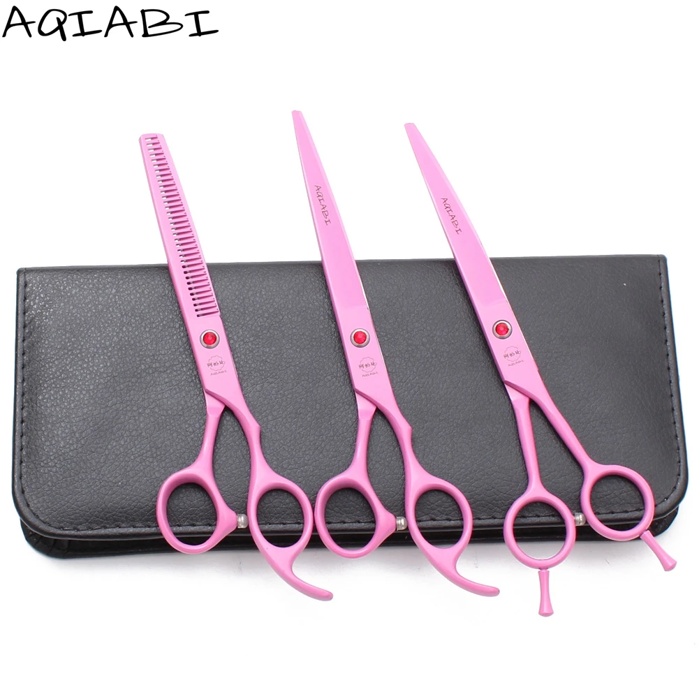 

Dog Grooming Scissors 7" AQIABI JP Steel Pet Scissors Dog Down Curved Scissors Pink A3102