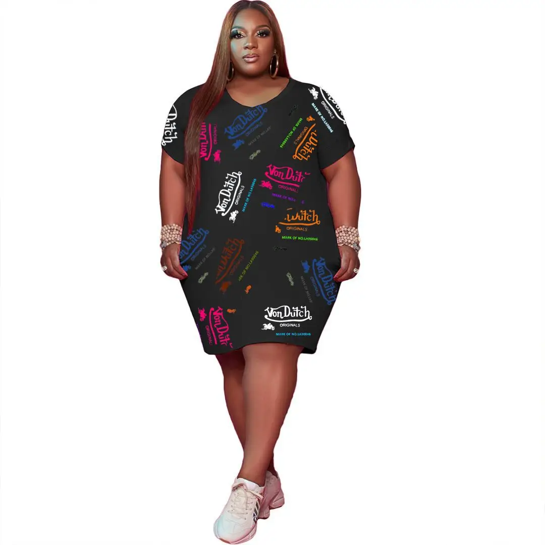 

PSD2099 Hot Sale High Fashion Black White Elegant Knee Length Plus Size Casual Women Dress, As show
