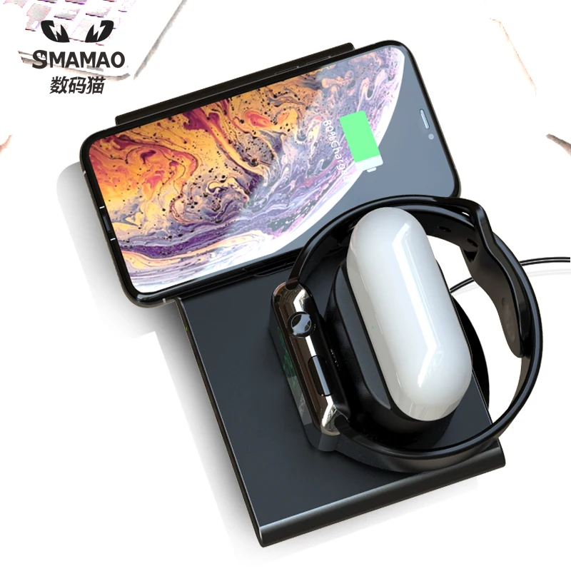 

Custom fast charger 3 in 1 wireless mobile phone chargers for apple watch, Black