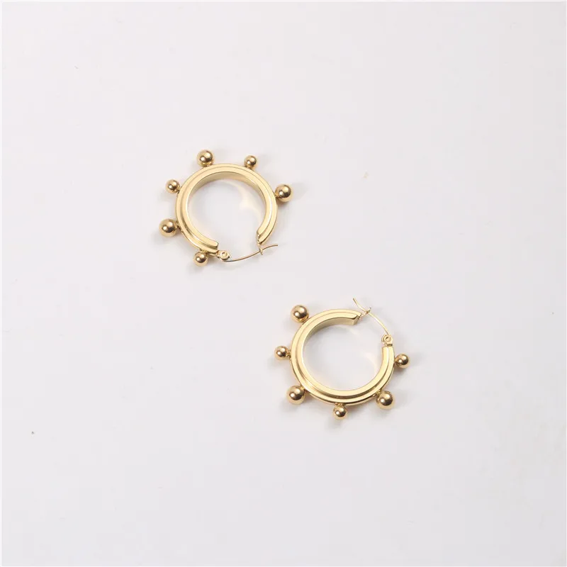 

2021 Tarnish Free & Waterproof Cute Bead Hoop Earring Stainless Steel Huggie Earrings Trendy Jewelry 2021