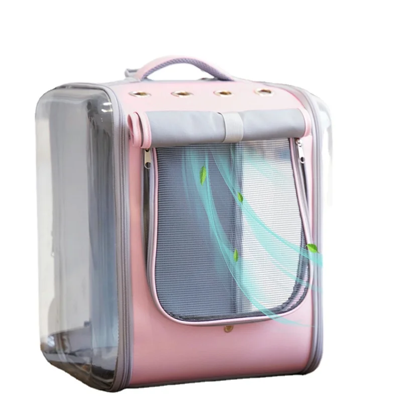 

Cat Bag Square Luxury Pet Carrier Bag Transparent EVA Pet Bag, Pink / light grey