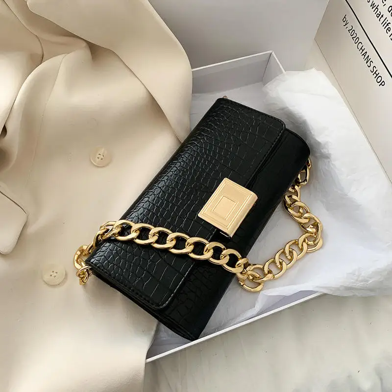 

Fashion small square handbags Underarm bag women chain crocodile mini bag retro shoulder crossbody purse