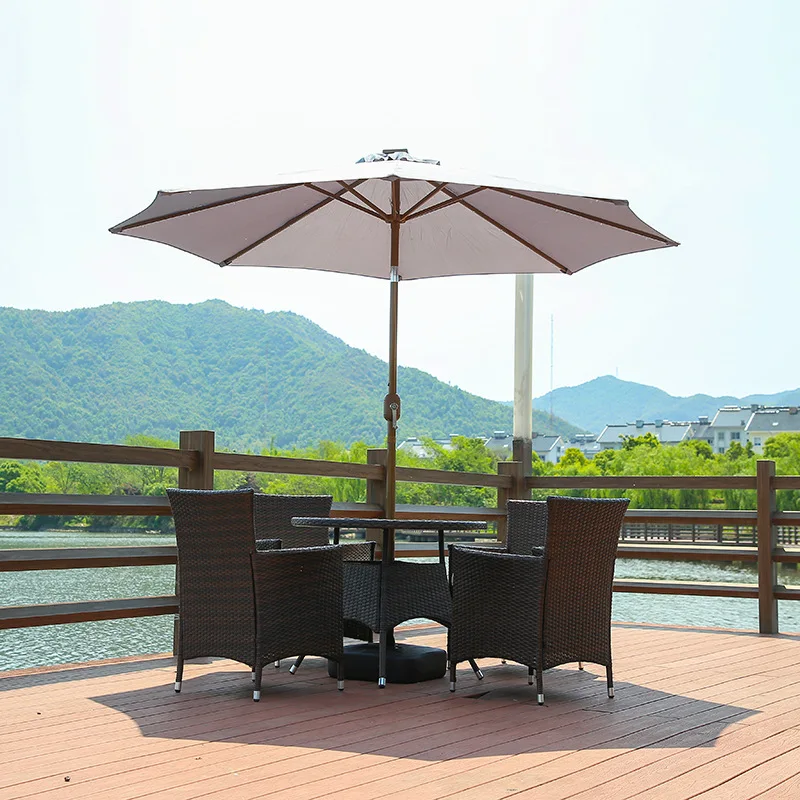 

9FT Solar 24 LED Lighted Outdoor Patio Umbrella with 8 Ribs/Tilt Adjustment and Crank Lift System (Light Tan)
