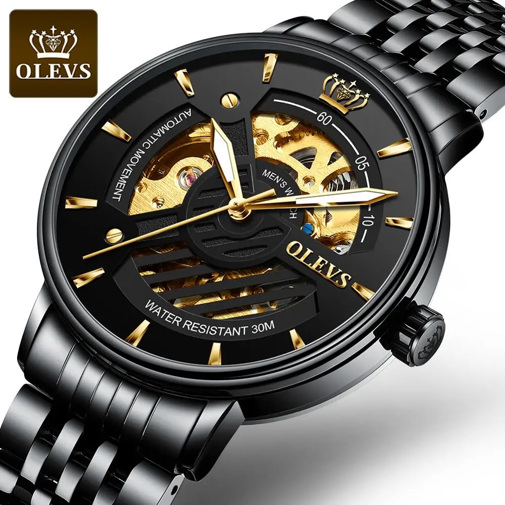 

2020 New Custom logo Skeleton Waterproof Movement Stainless Steel Automatic Mechanical Men Wrist Watches
