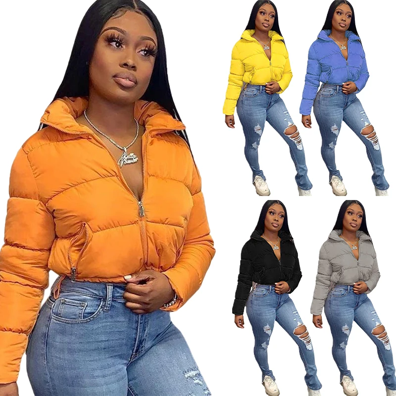 

Fall Women Puffy Jackets Bubble Crop Coats Puff Ladies Down Coats Plus Size Customized Winter Bomber Puffer Jackets, 7 colors