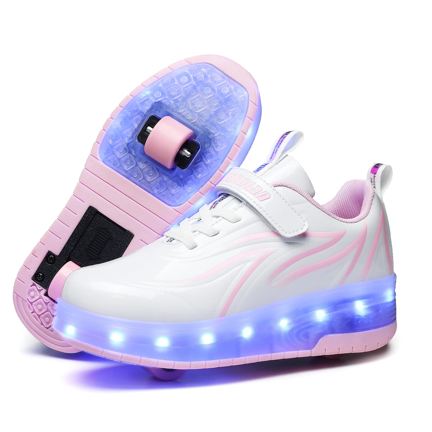 

Kids Roller Skate Shoes For Girls Boys Retractable Kick Roller Shoes Double wheels LED Light USB charging skate roller shoes