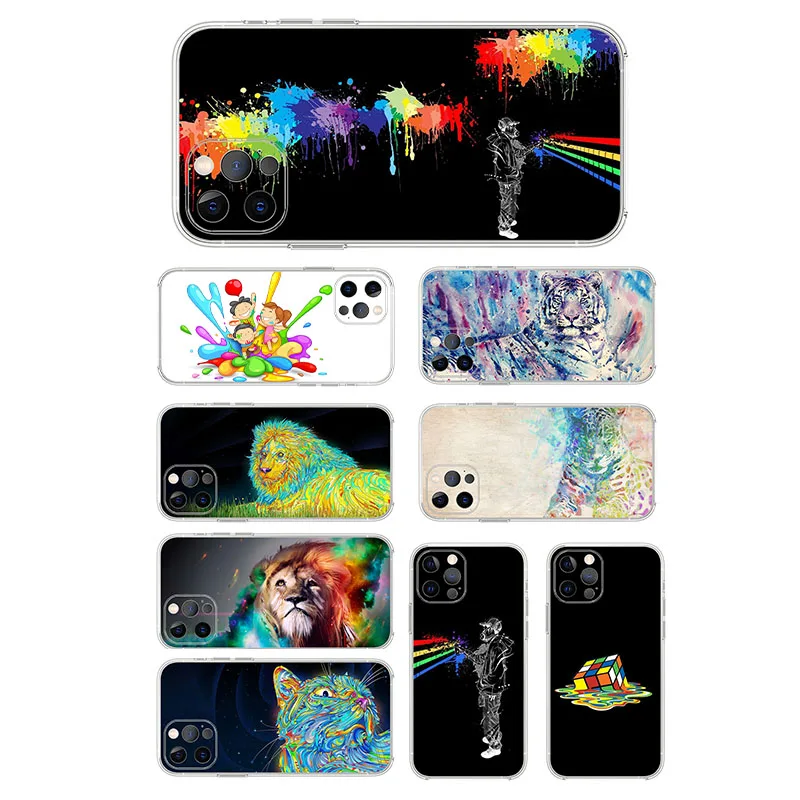 

Animal Painting Amazon Hot Sale Flexible TPU Texture Phone Case Cover For iPhone 11 12 Pro Max XR SE2020, Clear