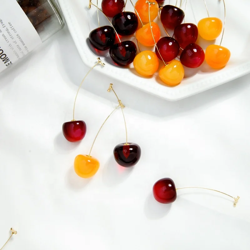 

e972182d Girl Love Jewelry Designs Bulk Brass Bellflower Handmade Gold Plated Drop 2020 Red Fruit Cherry Earrings