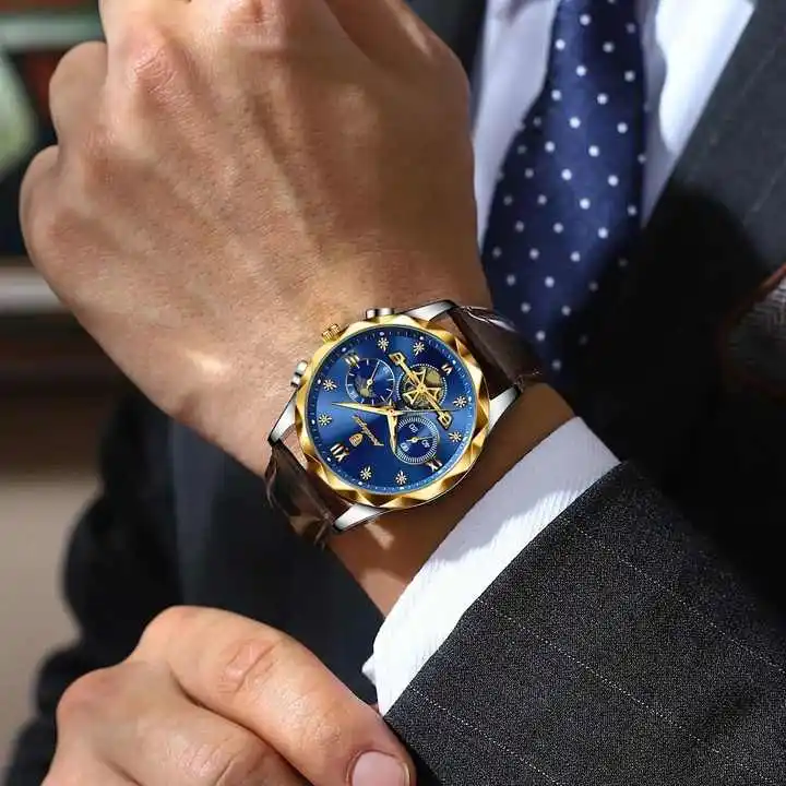POEDAGAR Luxury Man Watch 996 Quartz Waterproof Luminous Date Chronograph Leather Men Wristwatch Sports Men's Watches Reloj