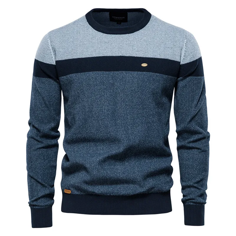 

Spliced Cotton Sweater Men Casual O-neck High Quality Pullover Knitted Sweaters Male New Winter Brand Mens Sweaters