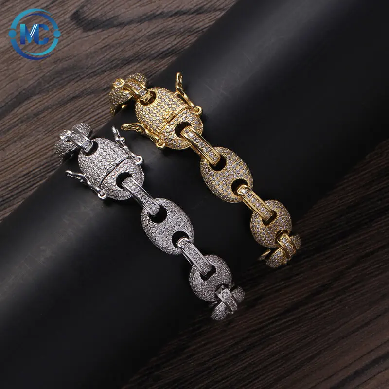 

2021 Full Iced Out Pig Nose Diamond Bracelet HipHop Mens Bling Bling Coffee Bean Bracelet