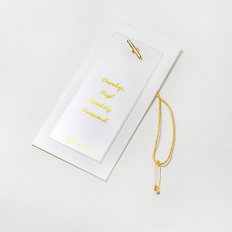 

MOQ 100pcs custom personalized gold foil clothing hanging tag, Cmyk