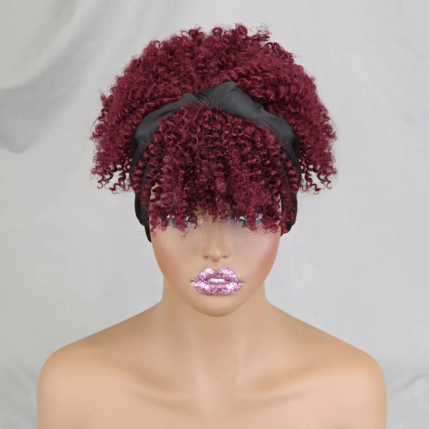 Head Band African Wholesale Hairband Kinky Curly Hair Wig for Black Women Afro Headband Wig 99J Short Human Hair Wigs