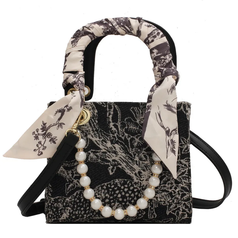 

Woven Printing Small Crossbody Shoulder Bags Silk Scarf Designer Totes Pearl Handle Mini Handbags Women Bags