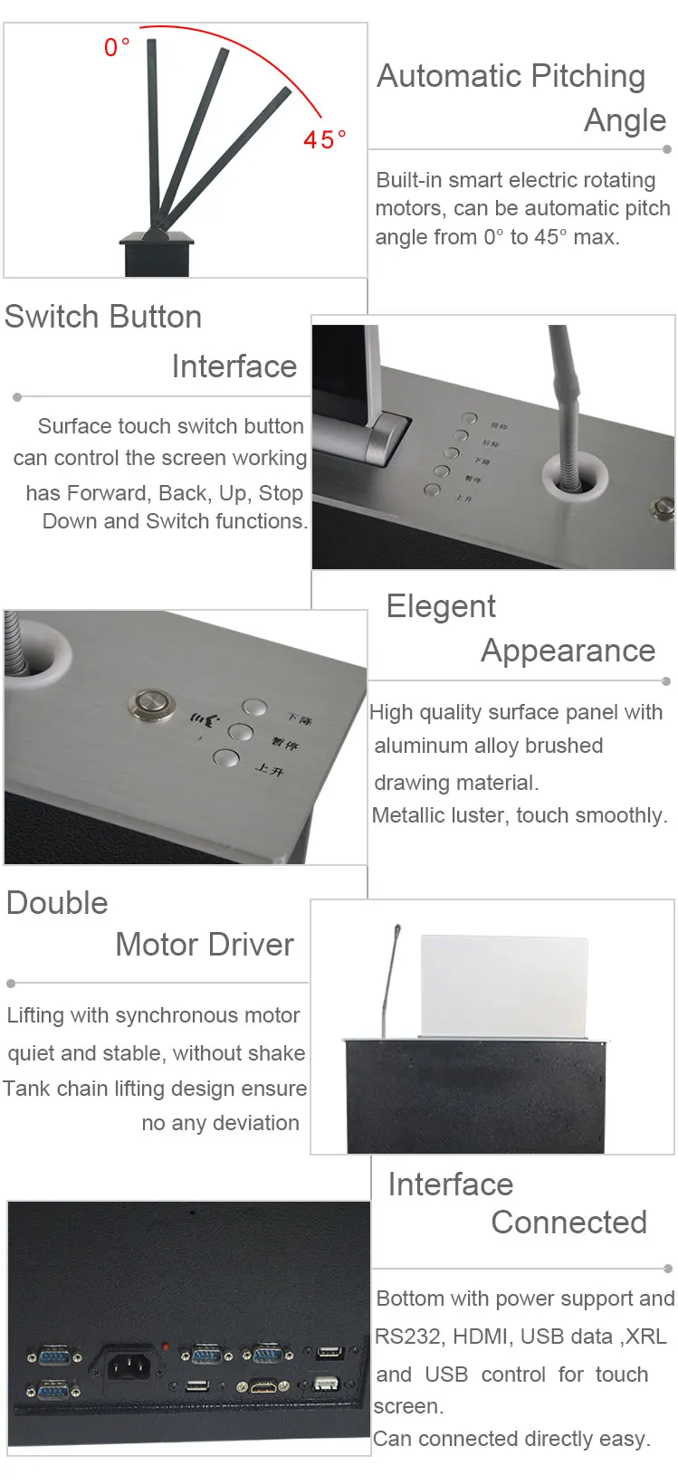 Boente ultra-thin lcd monitor motorized lift with microphone lifting function