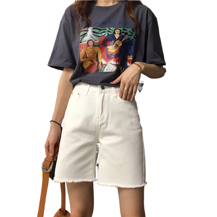 

Women's Korean-Style White Shorts and Jeans2019Summer New Loose Straight Shorts Student Fashion