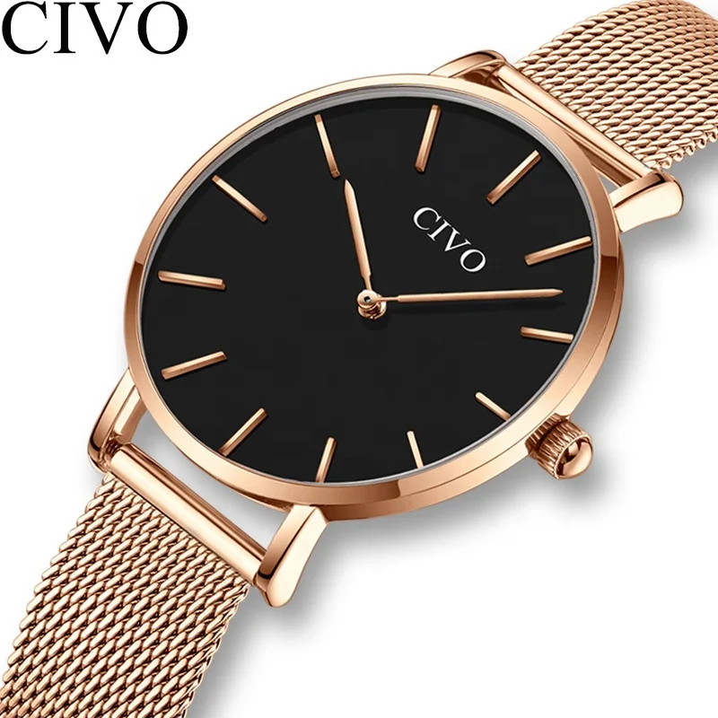 

CIVO Fashion Luxury Women Watches Ladies Watch Ultra Thin Waterproof Steel Mesh Strap Quartz Watch Women Clock Relogio Feminino