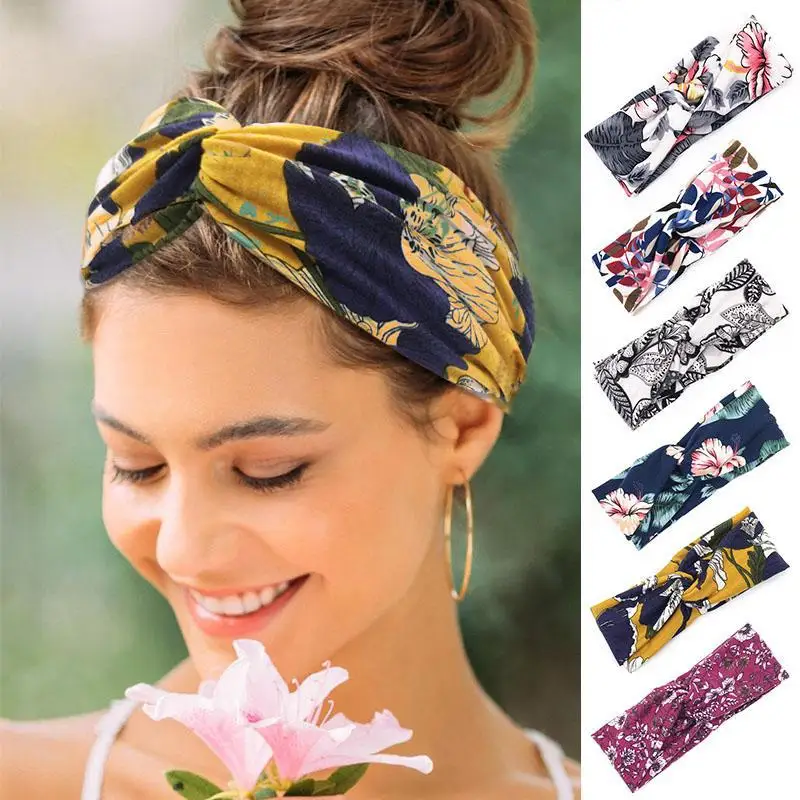 

European And American Floral Cross Hairband Temperament Printing Knotted Headband Wide Edge Wash Hair Accessories