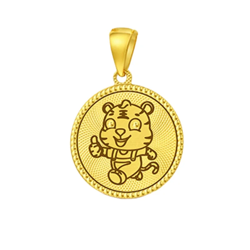 

Vietnam Shajin Zodiac Tiger Pendant Copper Gold-Plated Cartoon Cute Tiger Round Necklace New Year's Gift For Children
