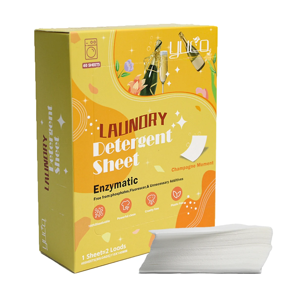 Hot Selling Concentrate 14*11cm Champagne Scent Laundry Sheets Long Lasting Fragrance Easy Bleach Softener Laundry Strips