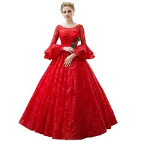 

SADI Sexy Red Evening Party Dresses Ball Gowns Appliqued Lace Chiffon Long Fluffy High Waisted Tailing Women Wedding Dress