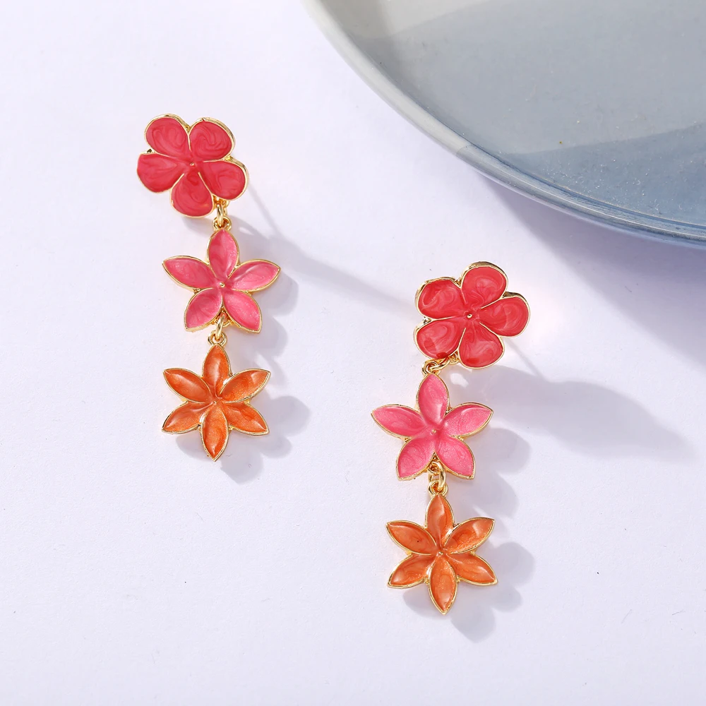 

51274 Summer Trendy Earring Party Gift Jewelry Stud Flower Earrings For Women Alloy Long Flower Earrings