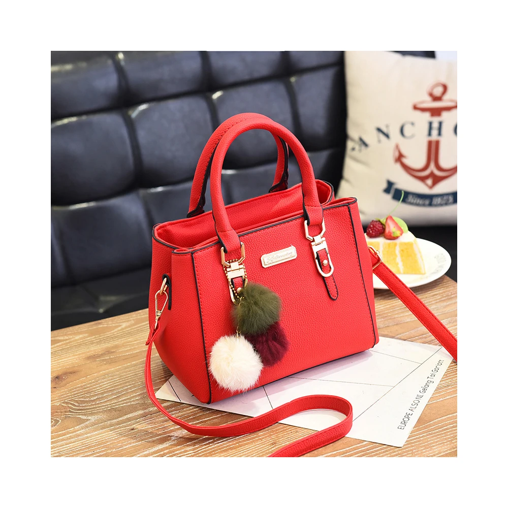 

RETON 2019 New High Quality Tri-Color Small Ball Plush With Pendant Large Capacity Simple Wild Messenger Bag Handbags For Women