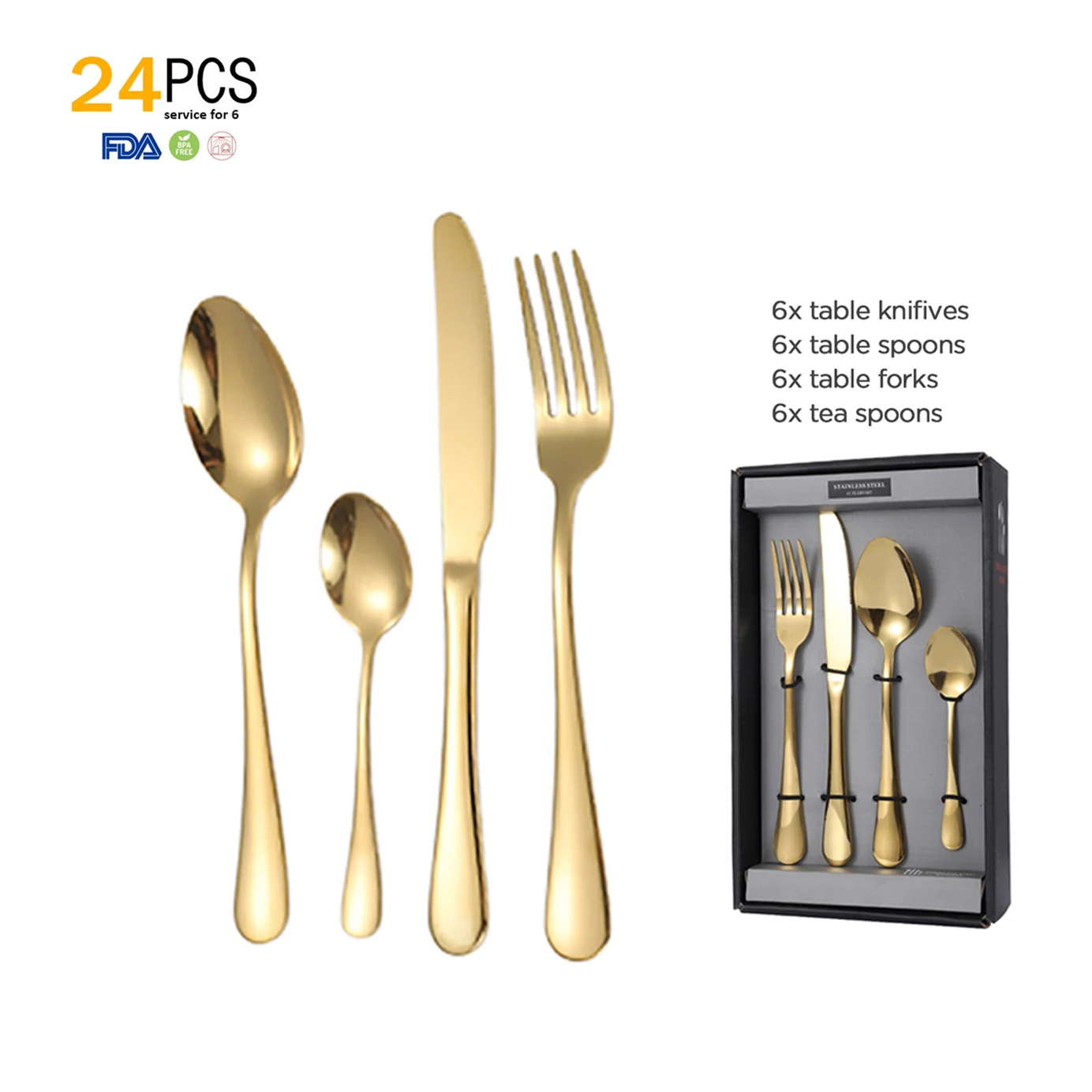 

Hot Selling 24 pcs Gift Set Gold Flatware Stainless Steel Cutlery Set with Box 24pcs Flatware Sets