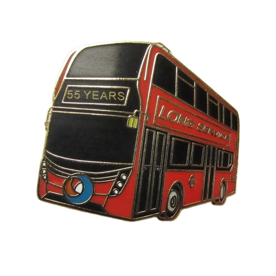 

Custom design soft enamel lapel pins gold plated double bus red color souvenir gifts for company free shipping, Pantone color