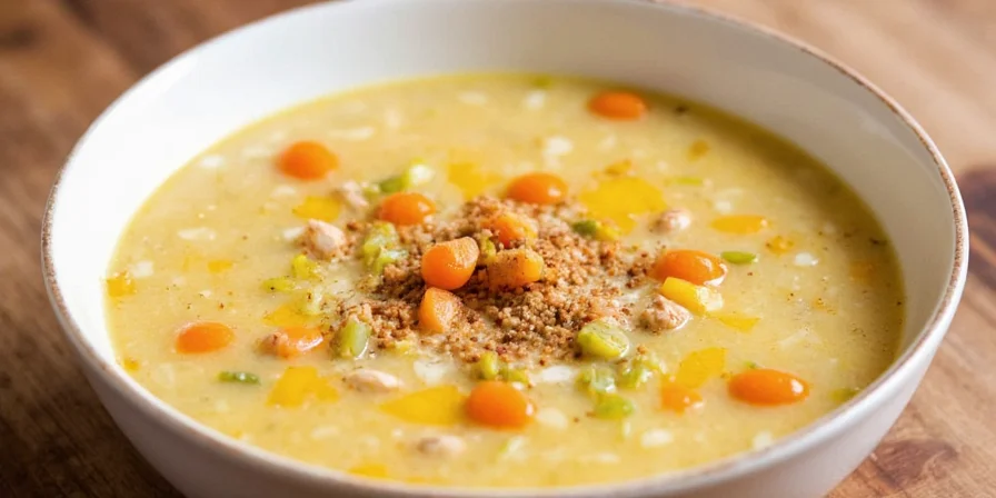 Steaming bowl of homemade chicken soup