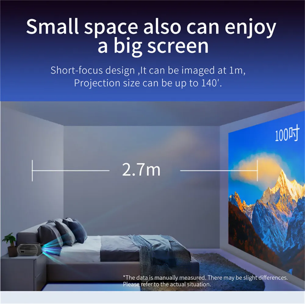 Wireless Miracast HD 720P Projector Toprecis T7 Cell Phone same screen 1-4M Short Throw
