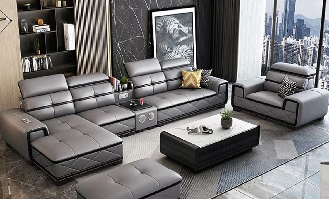 Canapé 4 places en cuir véritable, mobilier de salon, offre spéciale
