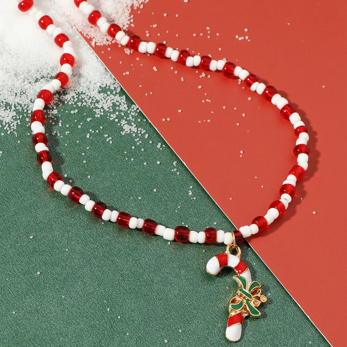 

Wholesale Fashion Christmas Gift Red Rice Ball Crutches Handmade Beaded Necklace Jewelry