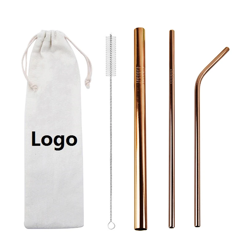 

In Stock Reusable Stainless Steel Straws Metal Colored Gold Eco Friendly Amazon Hot Selling Drinking Straw, Customized color