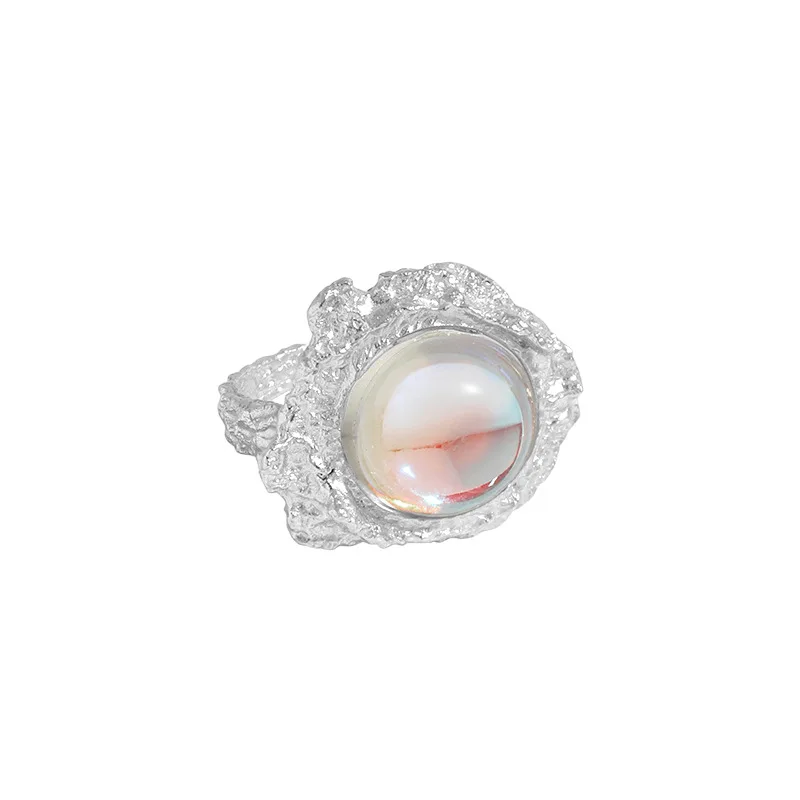 

Ins Minority Design Irregular Moonlight Stone Texture S925 Sterling Silver Opening Ring Female