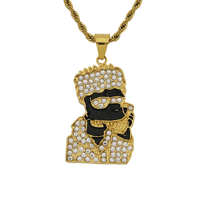 

Blues RTS stainless steel Gold Silver Cartoon Simpsons Head Pendant Enamel Necklace