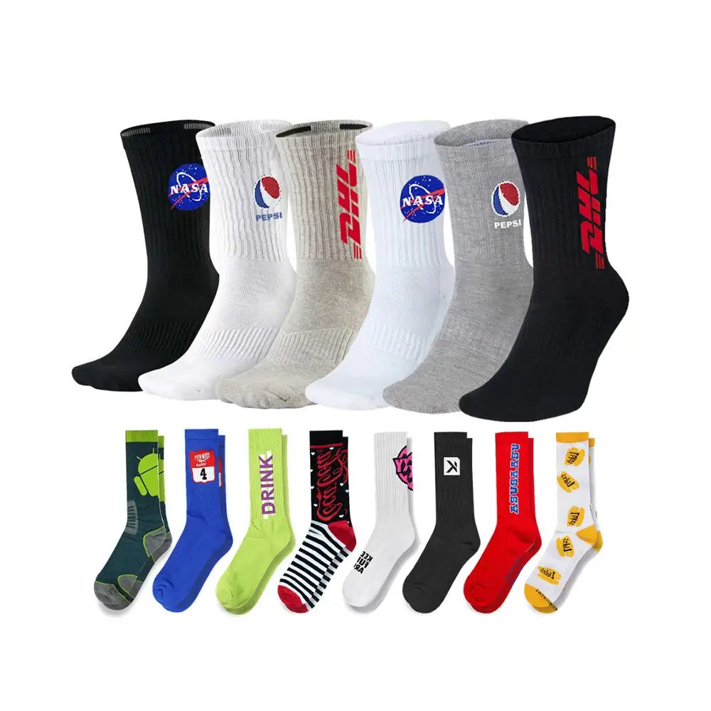 

OEM Fashion Dress Socks Custom Logo Mens Basketball Socks Design White Black 100% Cotton Bamboo Crew Sport Socks for Elite Man, Custom color