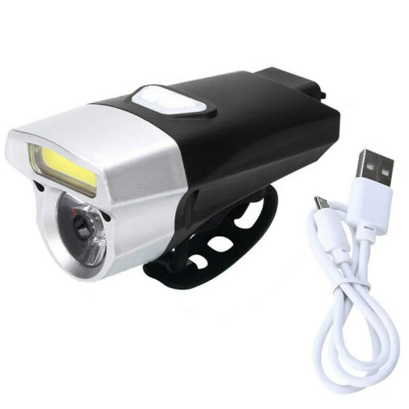 

Silver Waterproof LED Bike Flashlight USB Rechargeable Bicycle Front Headlamp Taillight