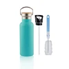 Premium Insulted Stainless Steel Water Bottle for kids Double Wall Vacuum flask with Bamboo Handle lid and Straw lid 12OZ