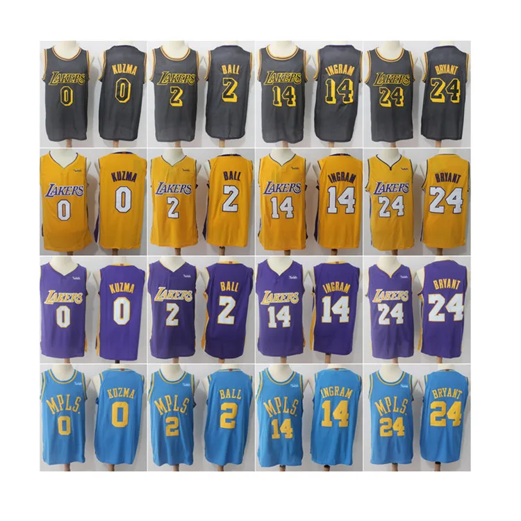 

Factory Wholesale 2020 N BA Laker s #0 Kuzma #2 Ball #14 Ingram #24 Bryant Basketball Jersey Mens T Shirt Basketball Uniform