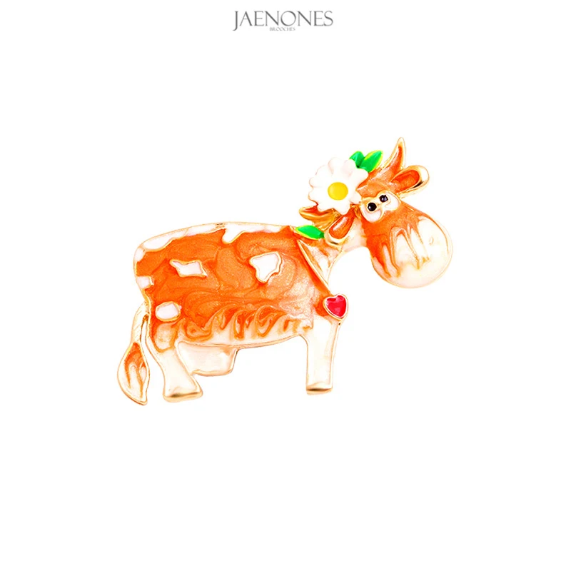 

JAENONES Hot Selling New Products Enamel Cartoon Flower Animal Designer Inspired Brooch Cute Cow Brooch For Women